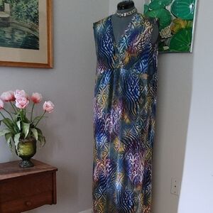 Newport Blue and Yellow Patterned Garment 1X knit maxi midi sleeveless